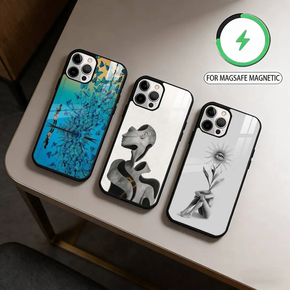 

S-Surreal F-Figure A-Art Phone Case For iPhone17,16,15,14,13,12,11 Plus,Pro Max Magnetic For Magsafe Wireless Charging