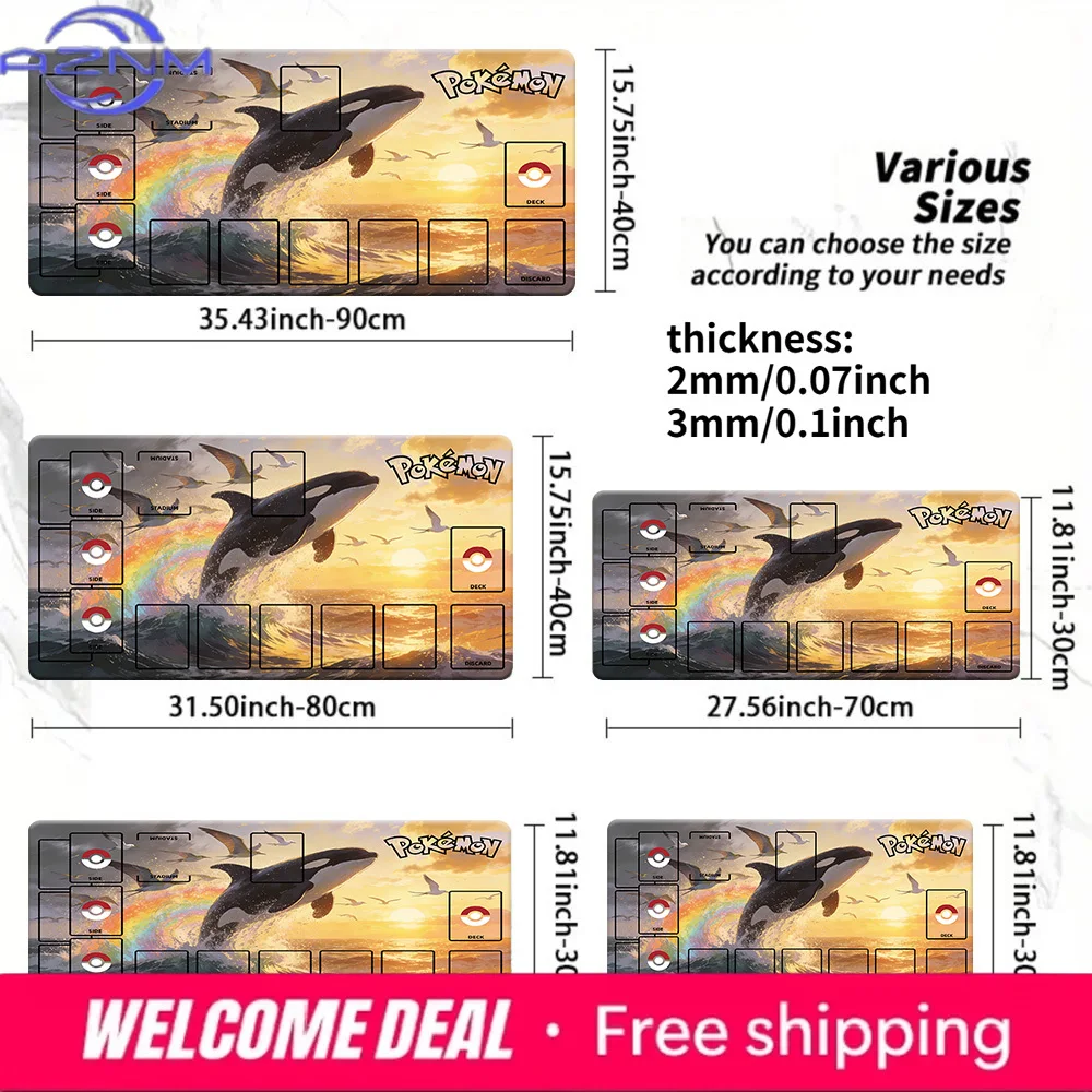 

Pokemon Orca Sunset Rainbow TCG Playmat, Trading Card Game Mat with Zones, Multiple Sizes 2mm/3mm Thick Non-Slip Mouse Pad for C