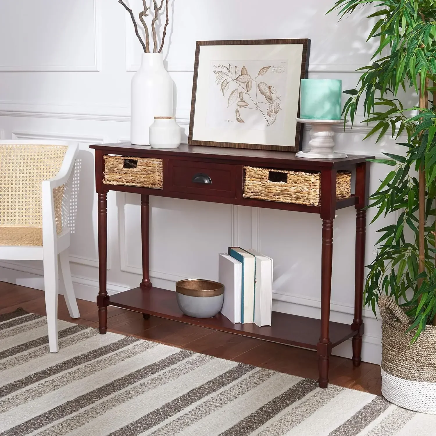 Home Collection Christa Cherry 3-Drawer Storage Console Table