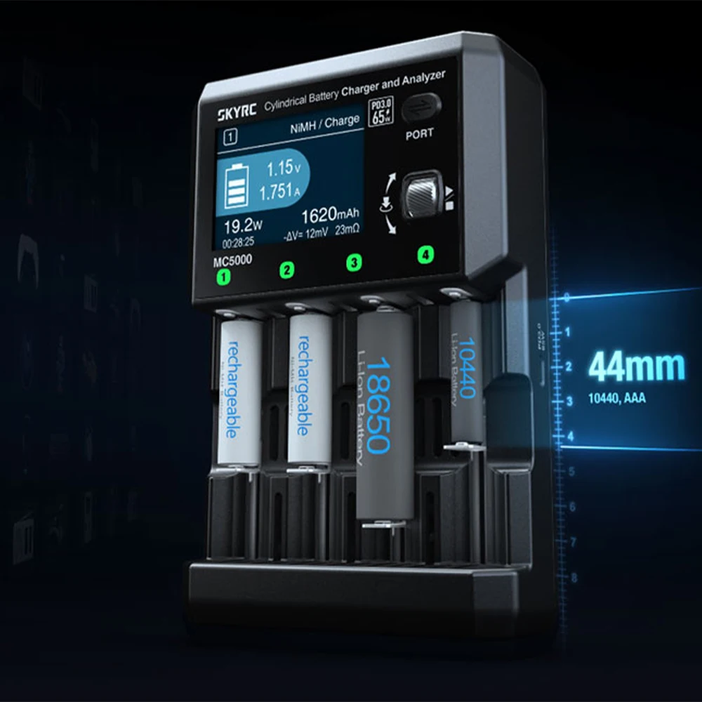 SKYRC MC5000 バッテリー充電器 65W 円筒形バッテリー充電器 リチウムイオン、リチウムイオンHV、リチウムイオンNiMH、リチウムイオンNiCd、エネループ、リチウムイオンNiZn、RAM、LTO、ナトリウムイオン対応