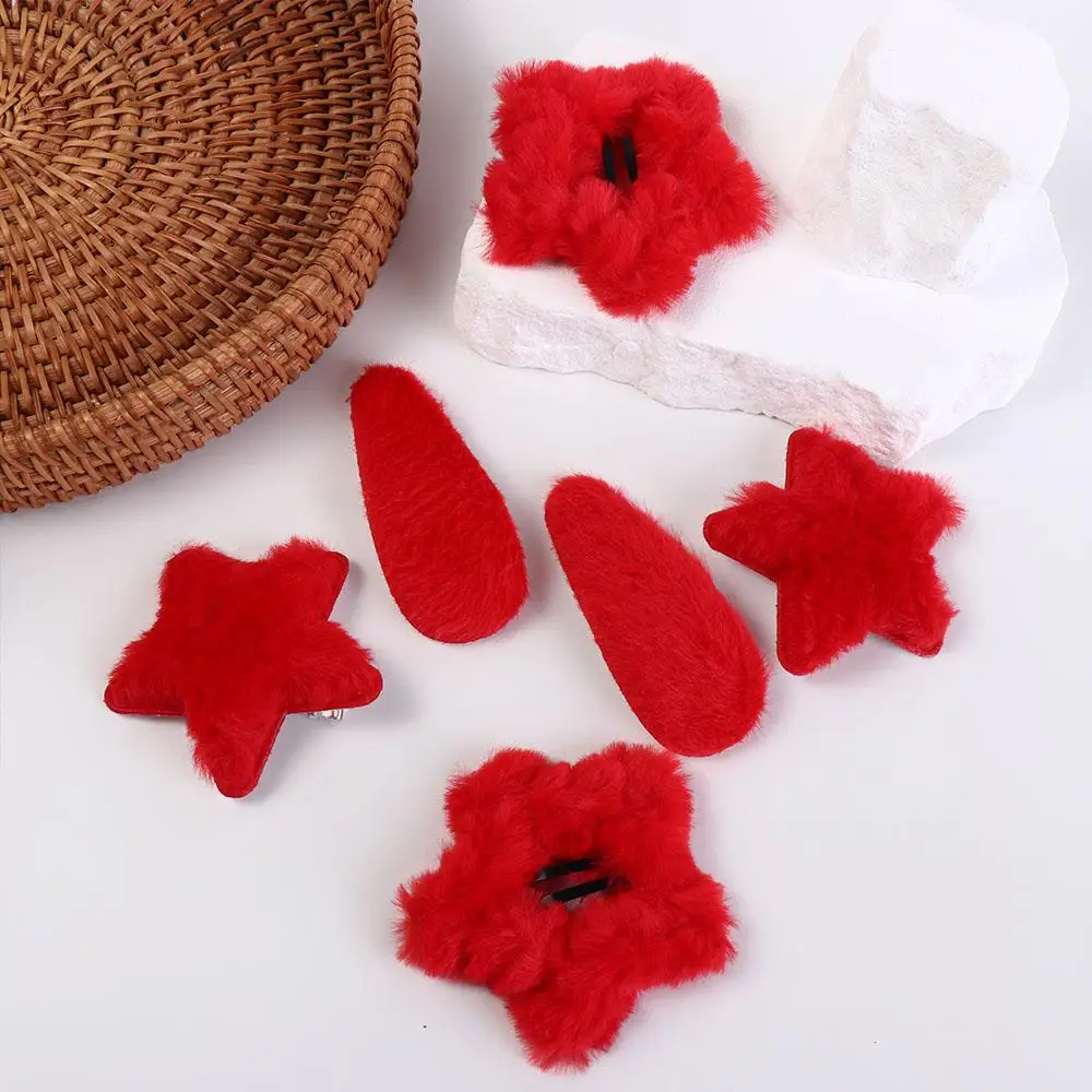 1쌍 물방울 별 모양 헤어 클립 바레트 한국 스타일 새해 헤어핀 빨간색 헤어 사이드 클립 별 모양 덕빌 클립 여성용