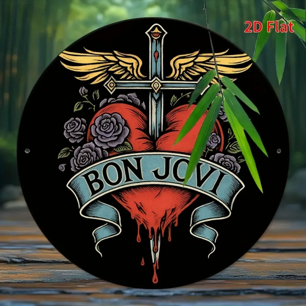 Placa de Metal Retro Bon Jovi, Decoração de Arte Vintage em Alumínio para Casa, Bar, Café, Garagem, Decoração Interna e Externa