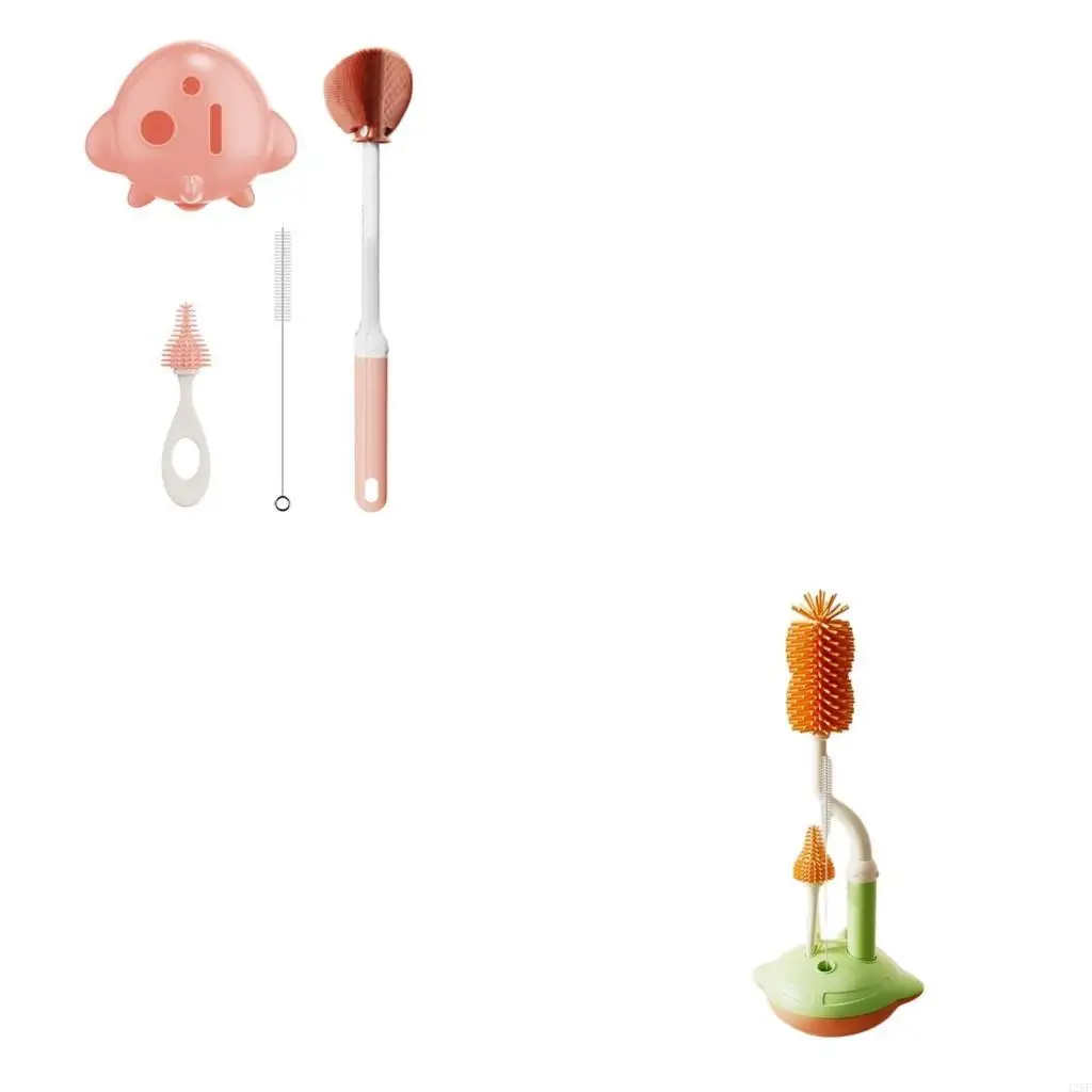 Set of 3pc Baby Bottle Brushes 360 Degree Rotate Base for Easy Grip and Cleaning 425F