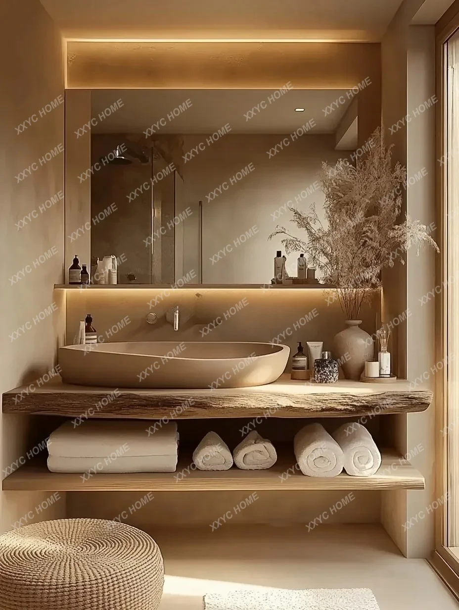 Log wind wall solid wood bathroom hotel washbasin