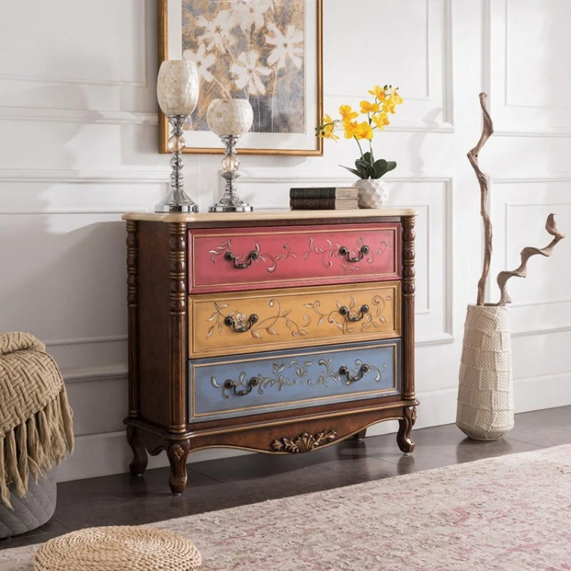

American entrance cabinet solid wood living room painted chest cabinet European retro partition storage cabinet