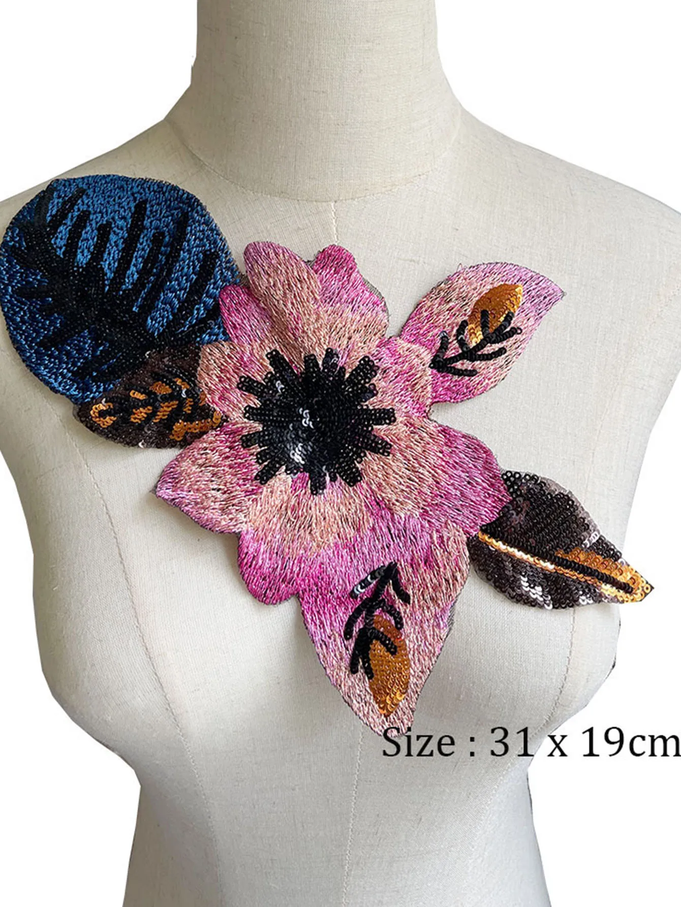 1 Piece Embroidered Sequins Flowers Leaf Applique Fashion Decoration For Vest Sweater Jeans Sew On Patch for Clothing DIY