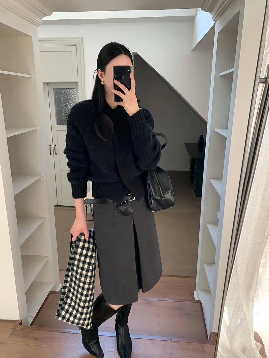 

Sasa Sweet Knitted Long Sve Cloud Feeling Knitwear My059 Women's Casual Sle Loose Fit High Collar Cardigan