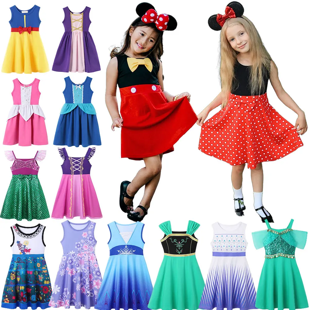 

Casual Dress Summer Clothing for Little Girls Soft Cotton Princess Sundress Mickey Minnie Mouse Toddler Cinderella Rapunzel Gown