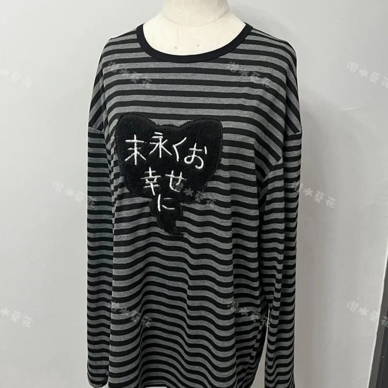 American Punk Vintage O Neck Long Sleeve Shirts All-Match Striped Design Harajuku Embroidery Tops Y2k Aesthetic High Street Tees image 2