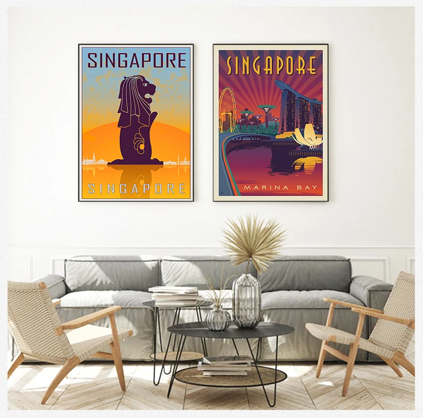 Classic Canvas Paintings Kraft Posters Wall Stickers Home Decor Family Gift Southeast Asia Singapore Map Vintage Retro Travel