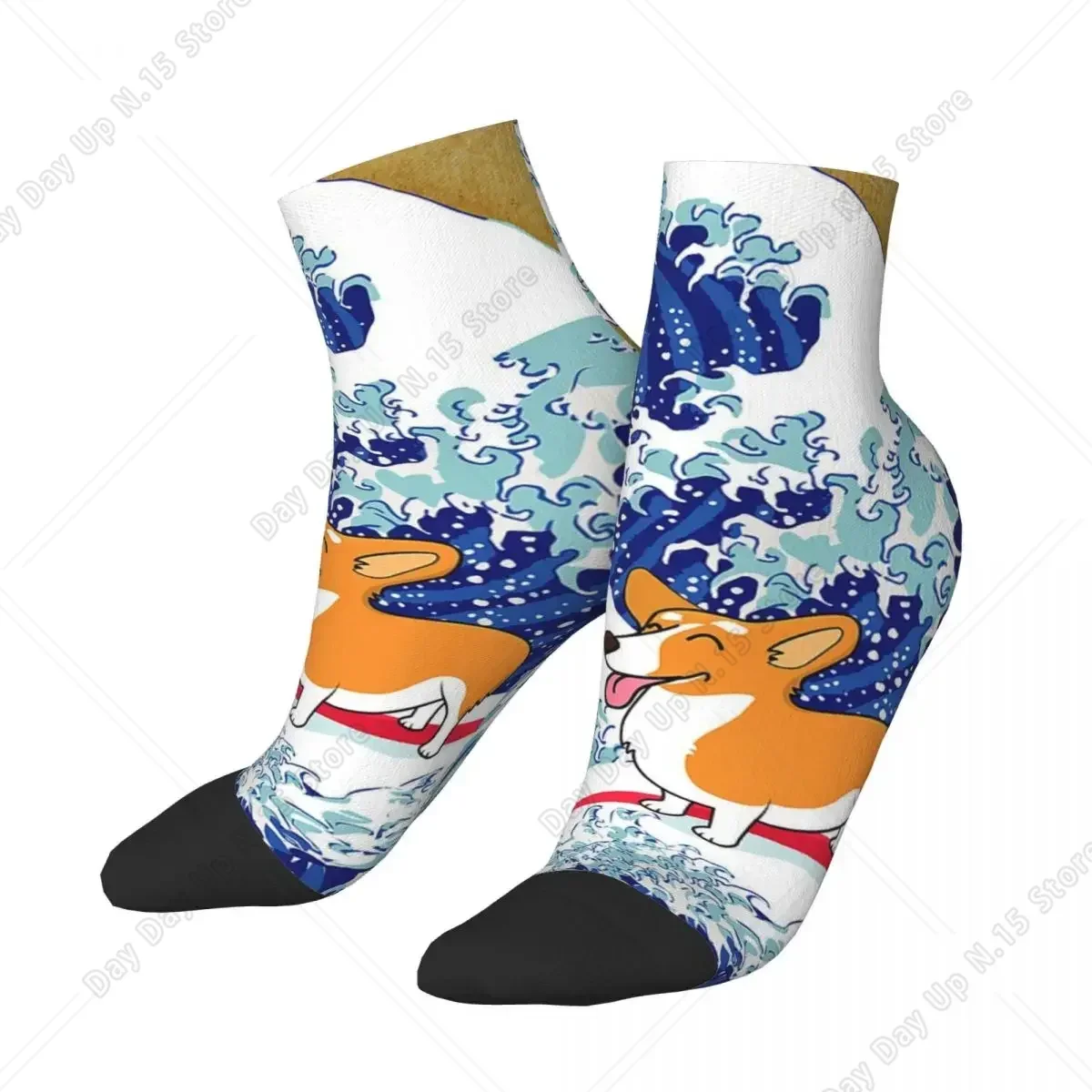 Corgi Dog Surfing The Great Wave Socks Harajuku Super Soft Stockings All Season Socks Accessories for Unisex Christmas Gifts