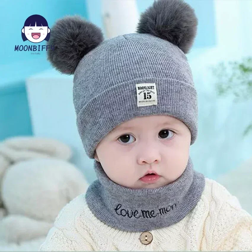 New 2Pcs Baby Hat Scarf Set Bear Cat Winter Spring Autumn Warm Knit Baby Cap Bonnet Kids Hat Boy Girl Cap Boys Girl Beanie