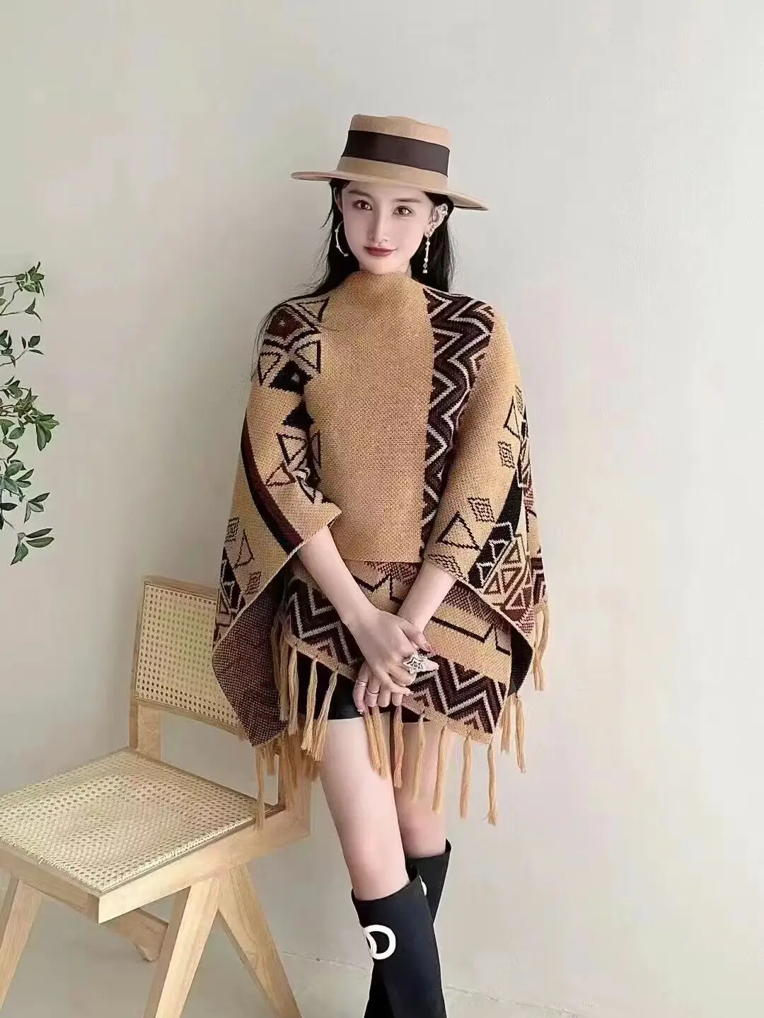 

8 Colors New Autumn Winter Korean Version Knitted Poncho Cape Women Female Faux Cashmere Out Streetwear Warm Printed Shawl Cappa