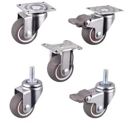 1/1.25/1.5/2 Inch Furniture Casters Wheels Rubber Swivel Castor Trolley Rubber Caster with brake