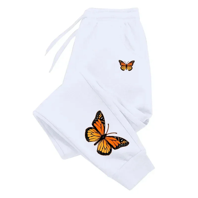 

Men's and women's butterfly printed sports pants, warm, loose, with pockets and shoelaces, gym 2024 new women's clothing