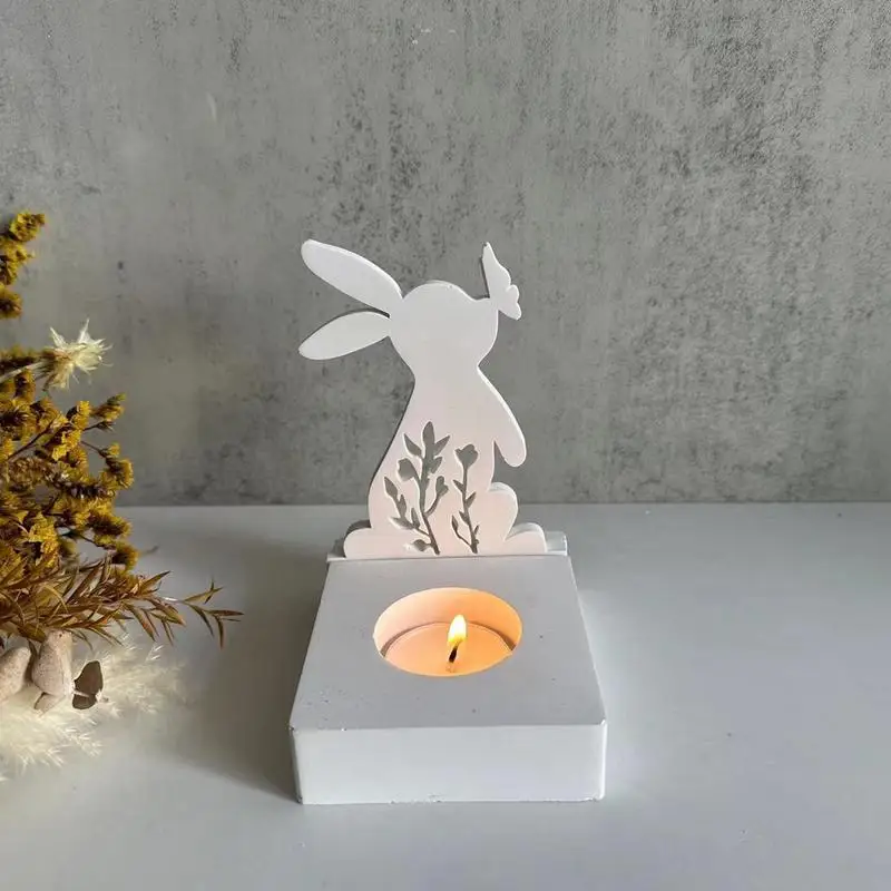 Easter Rabbit Candle Holder Silicone Mold Rabbit Kiss Butterfly Candlestick Mould DIY Aromatherapy Gypsum Decoration Mould