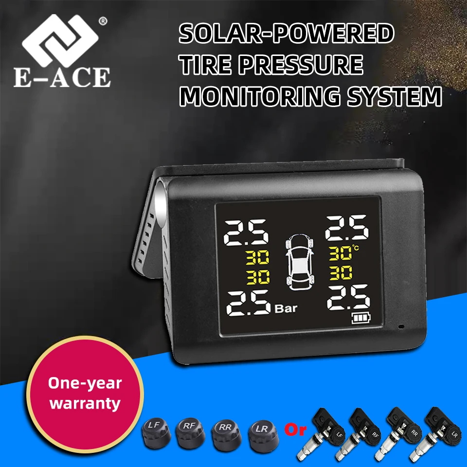 E-ACE K46 العالمي TPMS سيارة لاسلكية ضغط الإطارات 4 أجهزة استشعار عرض الشمسية الذكية ضغط الإطارات نظام مراقبة إنذار السيارات