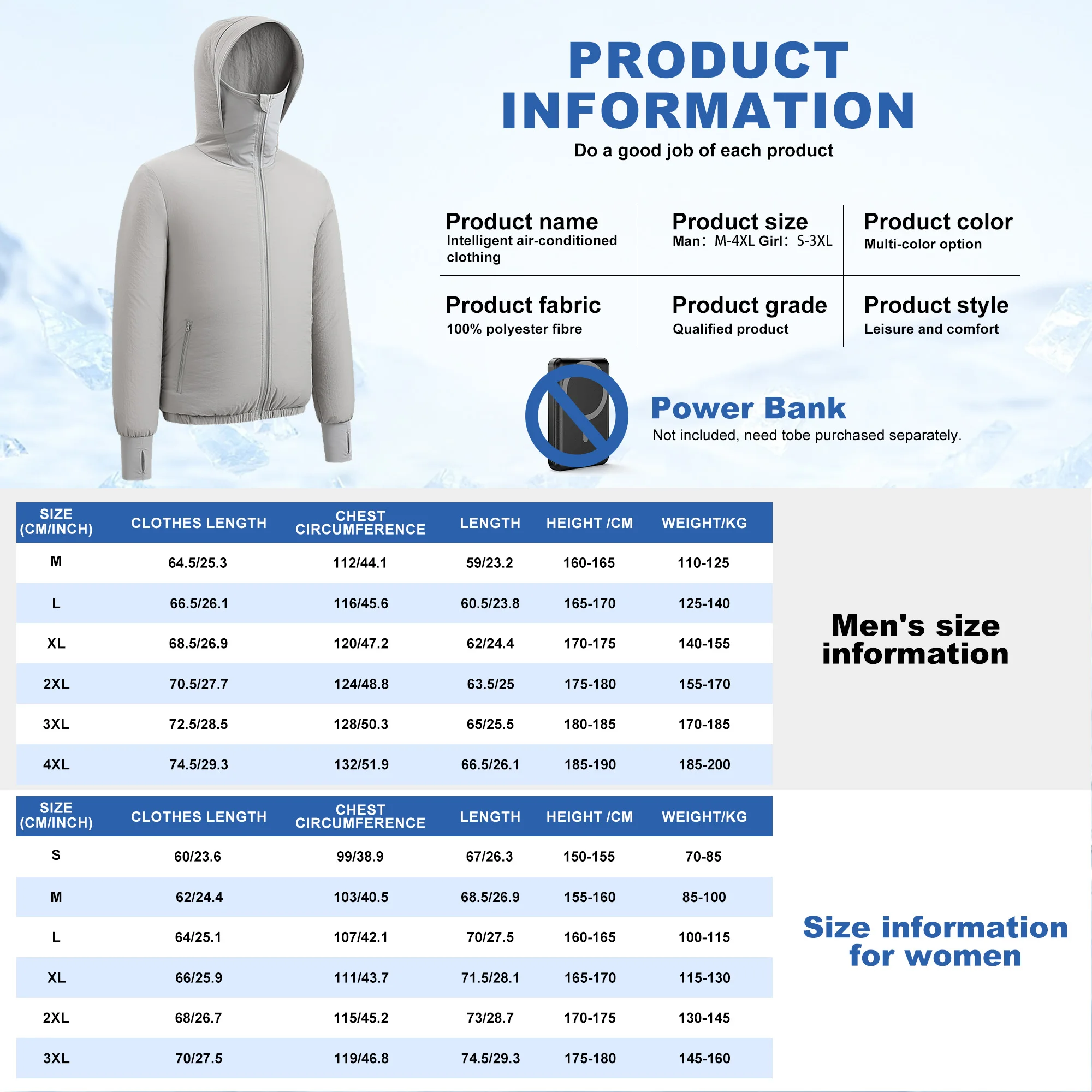 Electric fan jacket 3 speed control long sleeve Cooling jacket Quick dry cooling fan jacket Temperature Work Sunscreen clothing