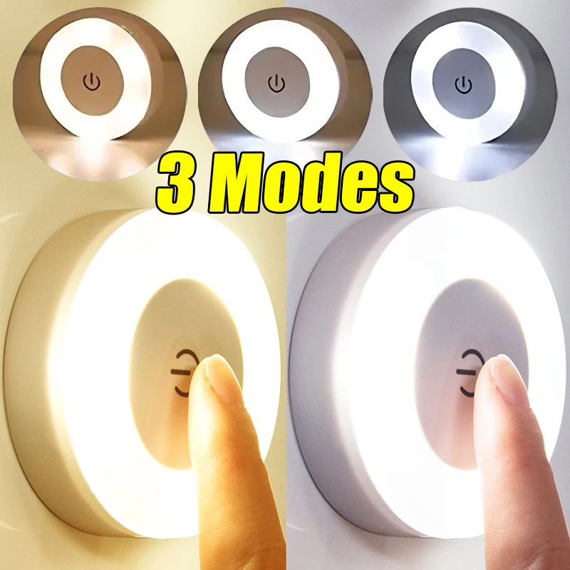 Mini luci notturne a LED portatili con ricarica USB 3 modalità Lampada con sensore dimmerabile rotondo Lampada da parete magnetica Lampade per illuminazione camera da letto cucina