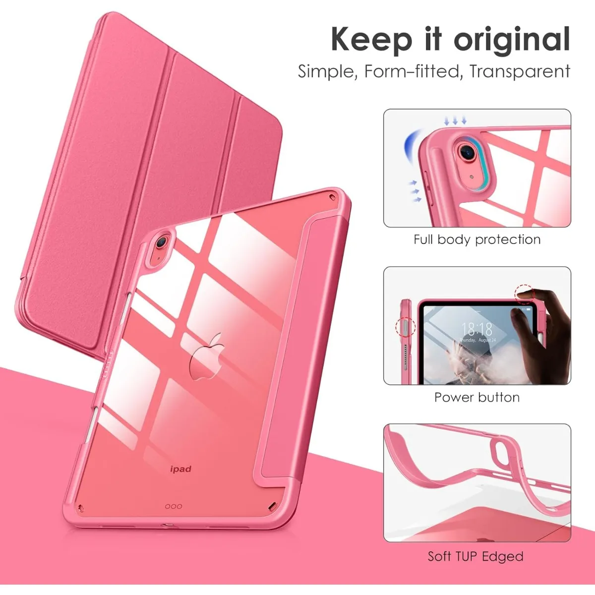 حافظة لجهاز iPad (A16) مقاس 11 بوصة 2025 وiPad الجيل العاشر 10.9 بوصة 2022، ظهر شفاف وغطاء إطاري مقاوم للصدمات من مادة TPU