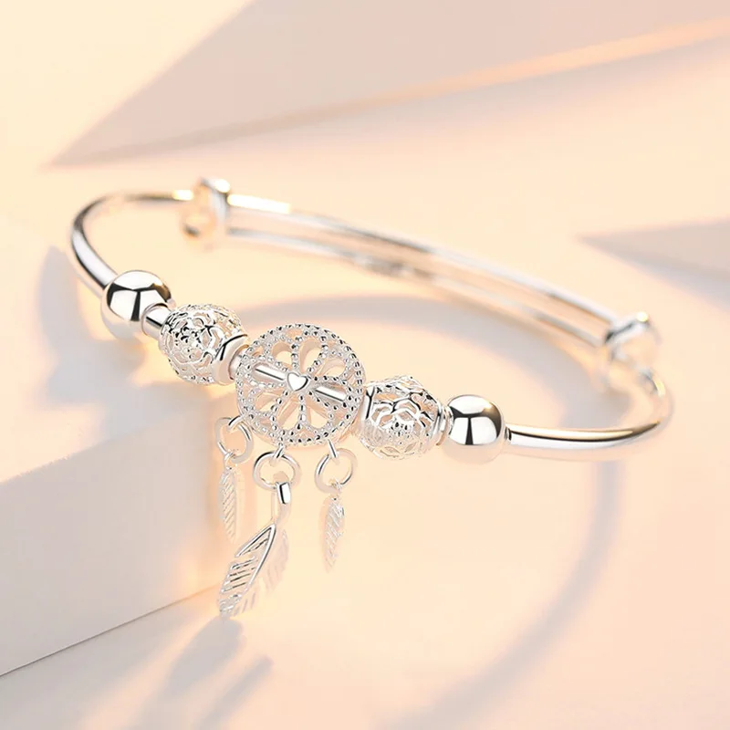 Wholesale 925 Sterling Silver Bangles Bracelet Charms Cuff For Women Fashion Jewelry adjustment wedding image 3