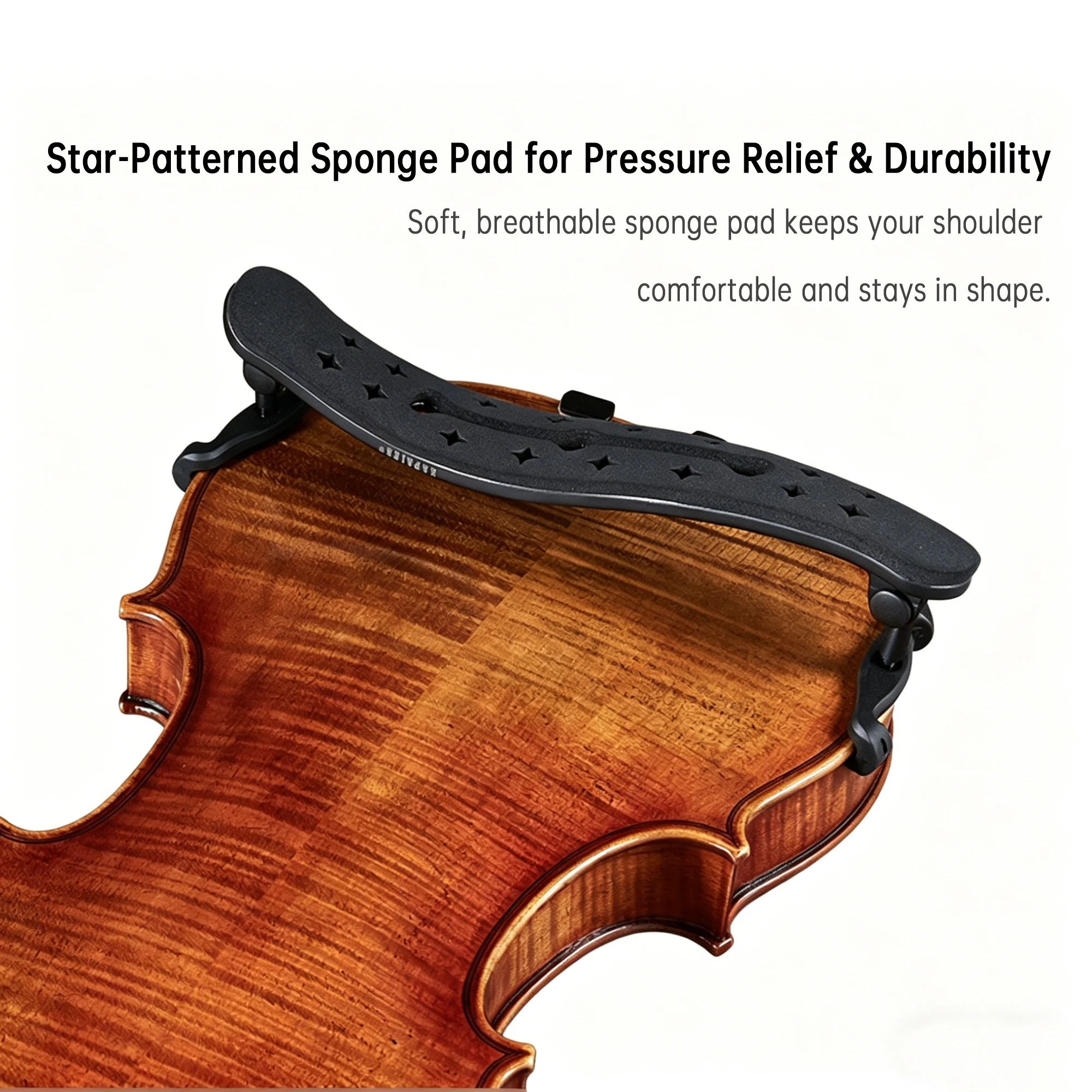 Violin Shoulder Rest 4/4 Carbon Fiber, Lightweight & Non-Deforming, Comfortable Pad, Violin Accessory