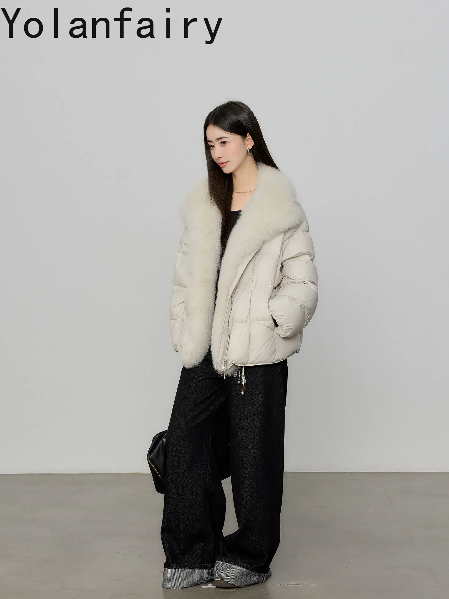 YOLANFAIRY 90% White Goose Down Jackets for Women 2026 Winter High Quality Fox Fur Collar Warm Puffer Jacket Down Coat Casacos