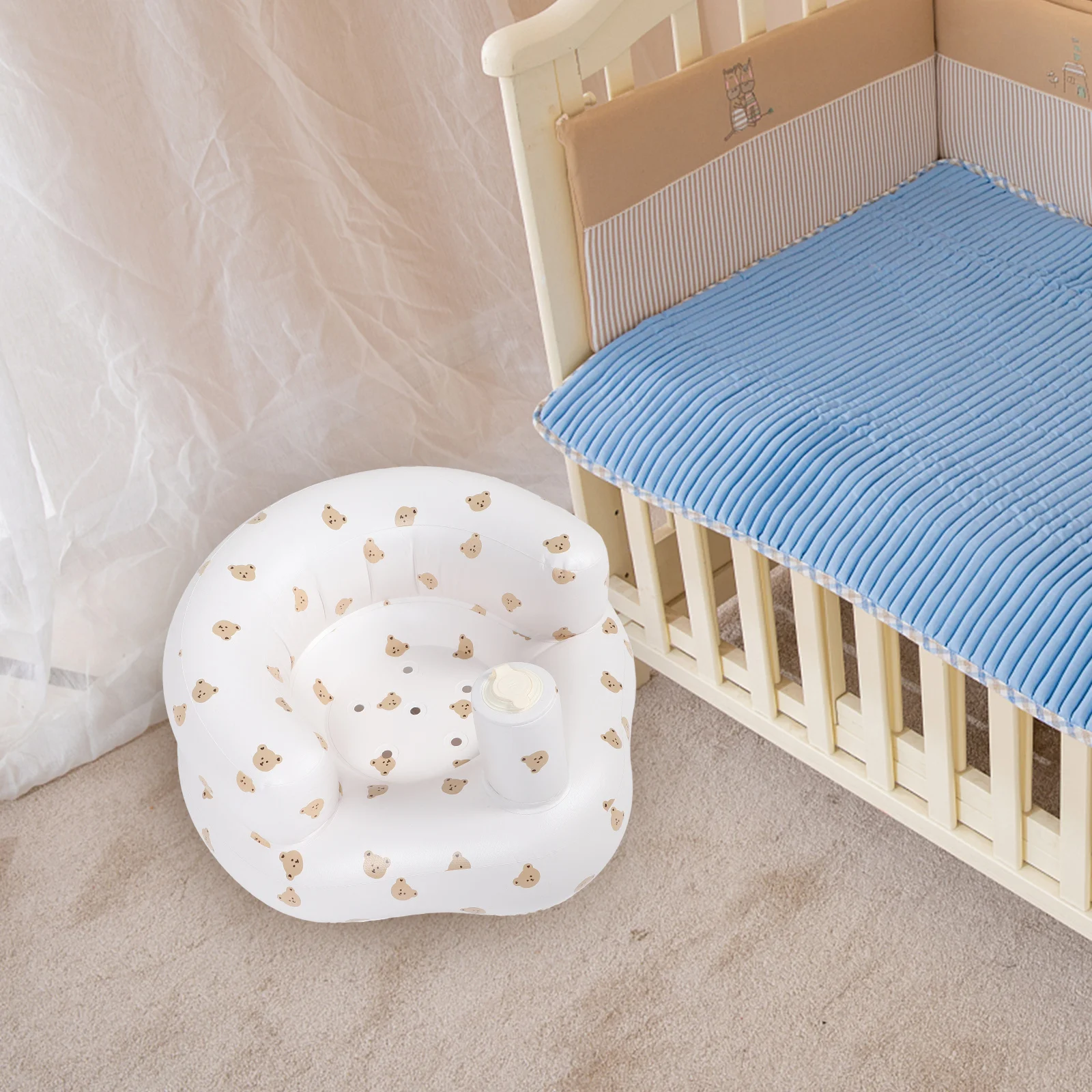 Inflatable Baby Seat Foldable PVC Chair Builtin Air Pump Leakproof Baby Sitting Support Portable Travel Bath Camp Seat Cushion