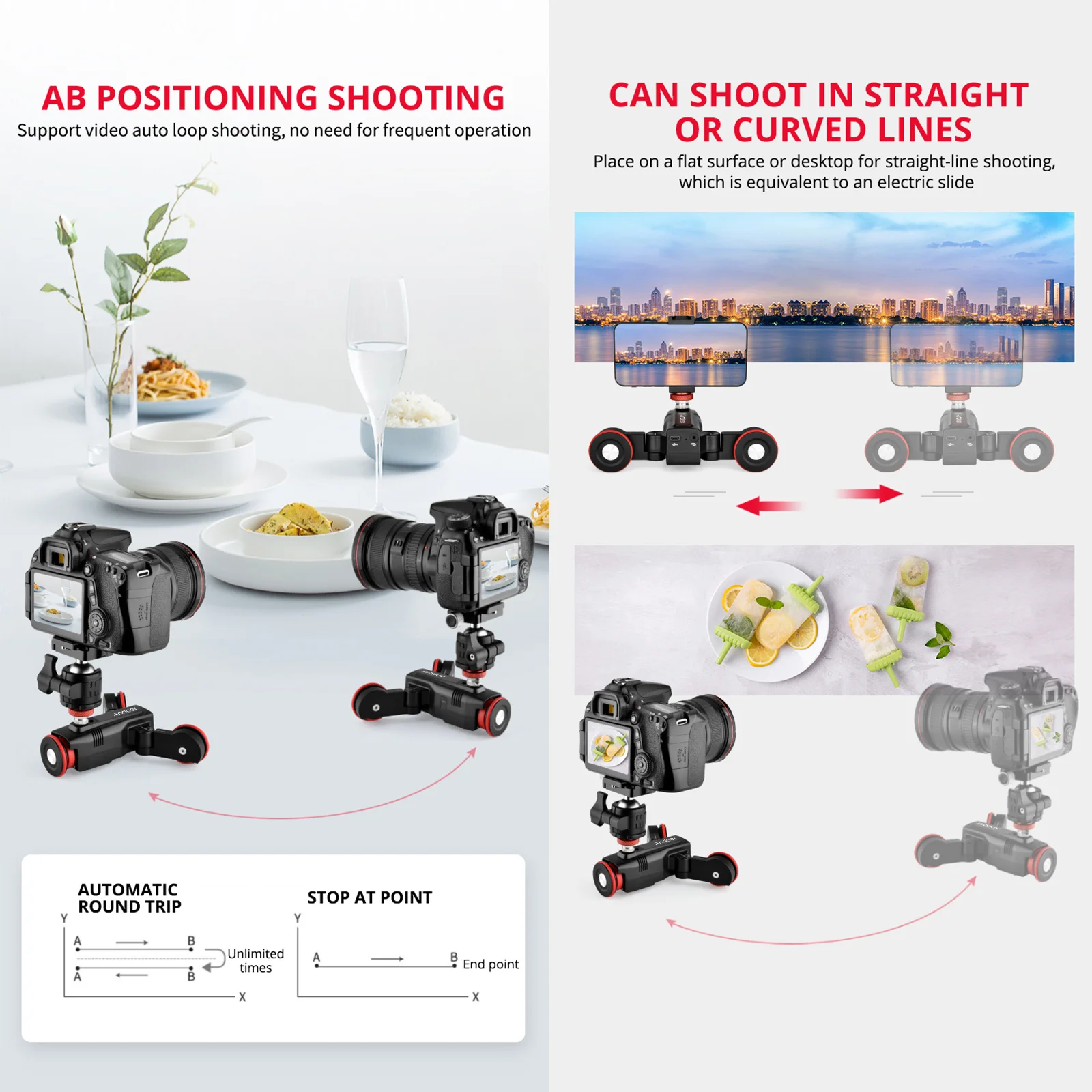 Andoer L5i Pro Wireless Camera Video Auto Dolly 3-Wheels Motorized Slider Dolly Car APP Control for DSLR ILDC Camera Camcorder