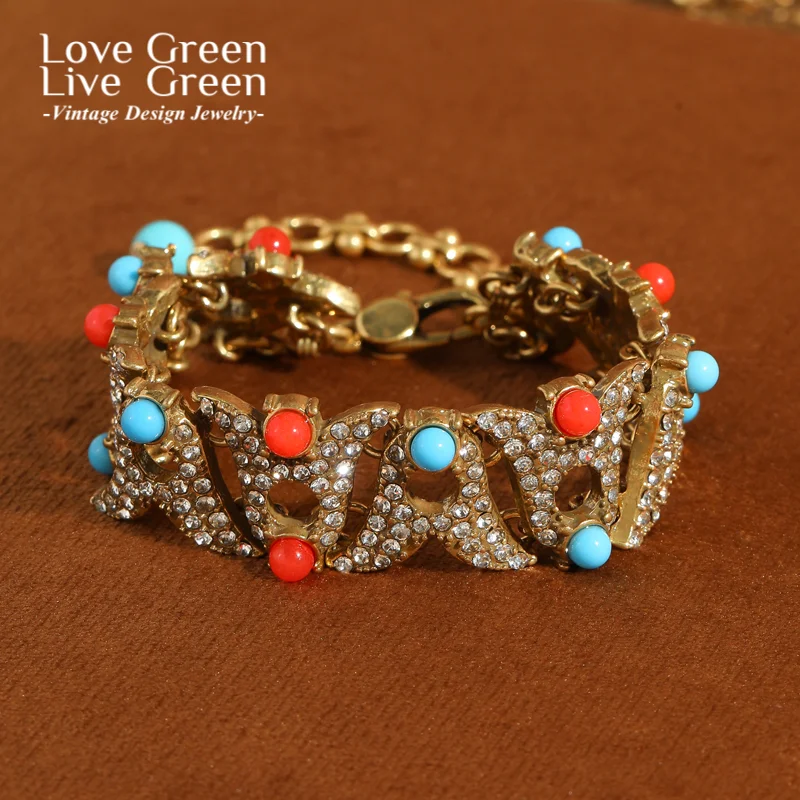 

Vintage Red Blue Stone Tulip Flower Bracelet Charms Rhinestone Designer For Women Party Jewelry Luxury 2026 New Trend Christmas