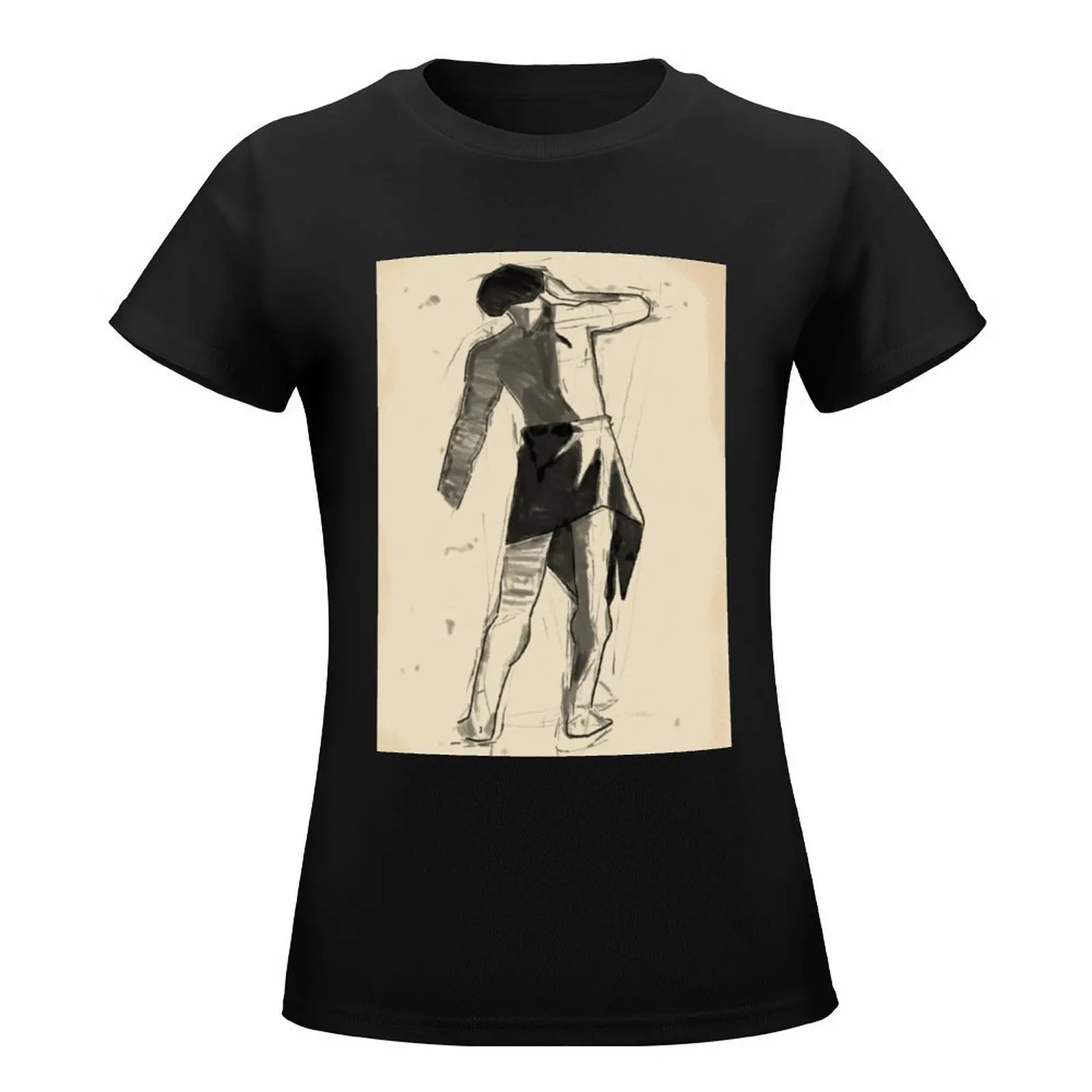 Charcoal Figure Drawing T-Shirt summer tops korean fashion T-shirt Women