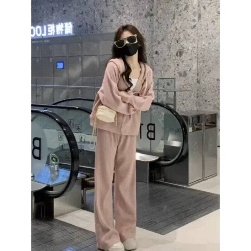 

2025 Spring New Hooded Sweatshirt Jacket Bell Bottoms Fashionable Loose-Fit Casual 2-Piece Set Studentsuit