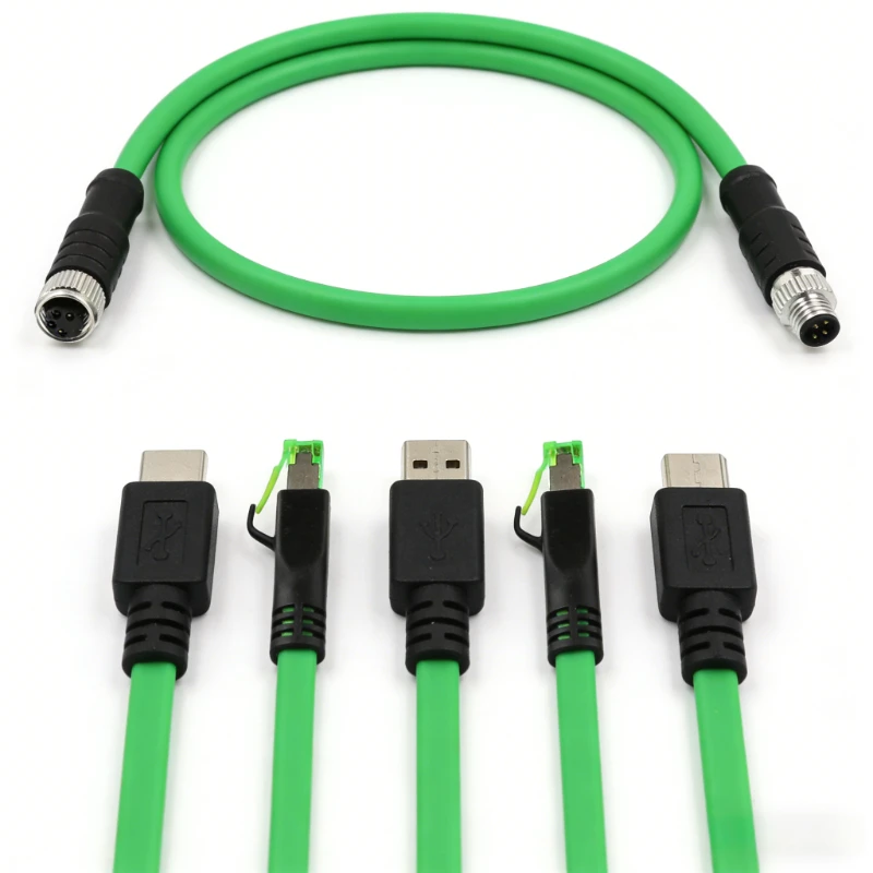

M8 RJ45 4 Pin Double Shield Ethernet Cable to A-code Network Plug Connector D-code Male Female High Flexible Aviation Sensors