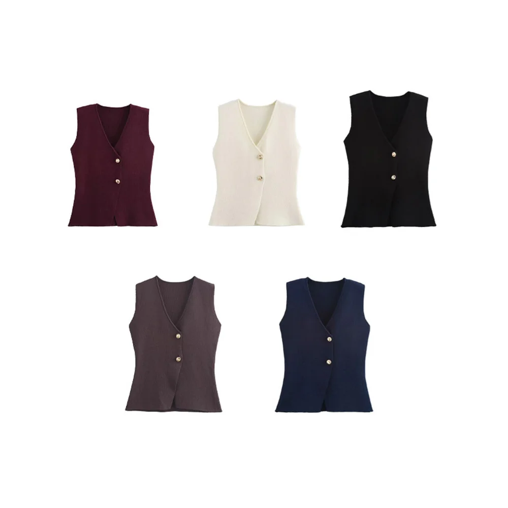 2024 RARF Autumn New Women's European and American Style Fashion Niche 5-Color Gold Button Knitted Vest