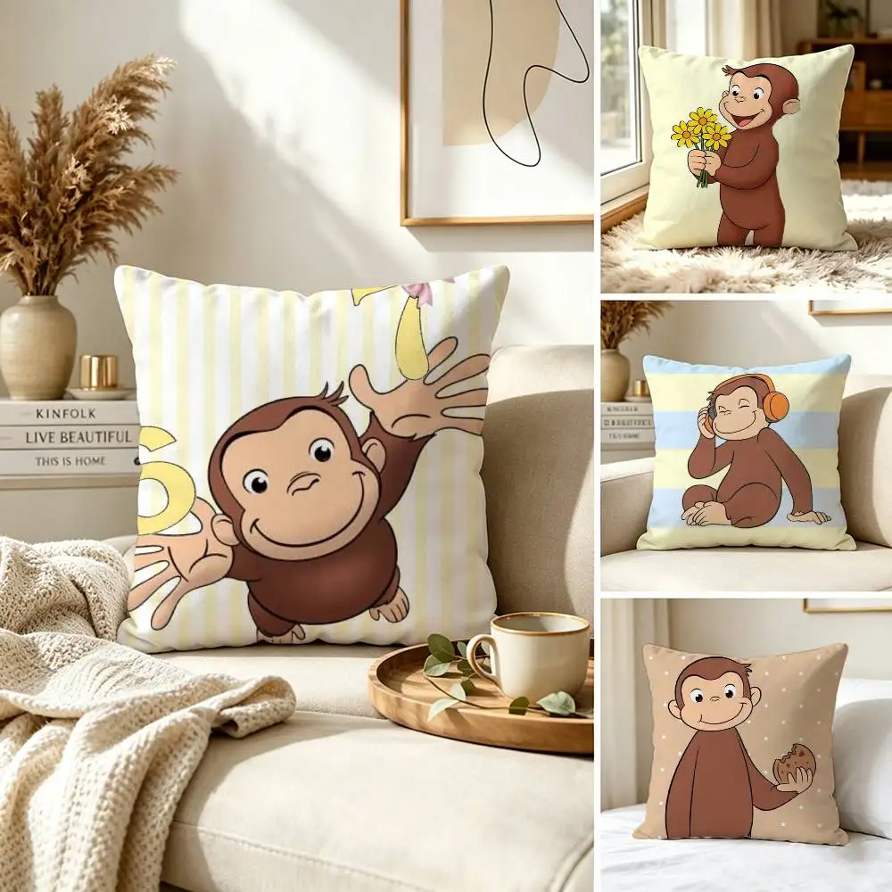 C-Curious George Cute Monkey Kids Graphic Pillow Case for Sofa Living Room Home office Decor Protective Cover