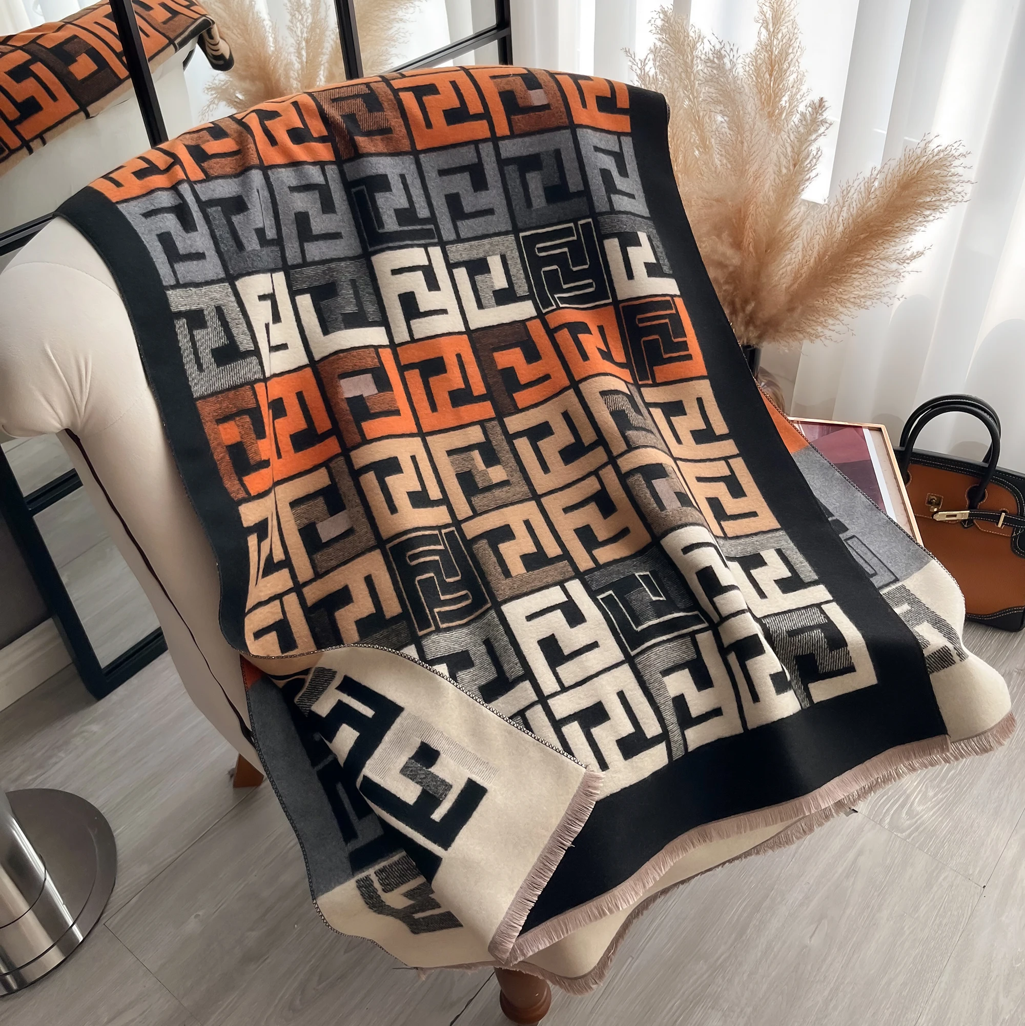 2025 جديد فاخر المرأة الوجهين طباعة وشاح لينة الدافئة الباشمينا شال أنيق الشتاء في الهواء الطلق Coldproof يندبروف بطانية وشاح