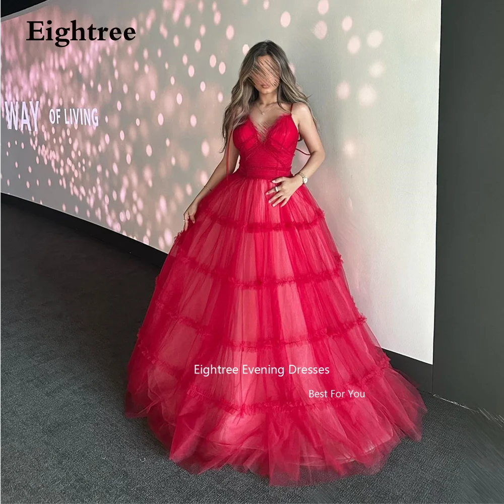 

Eightree Red Vintage Evening Dresses Tulle Spaghetti Straps Long A Line Abendkleider Dubai Elegant Party Dress For Women 2023