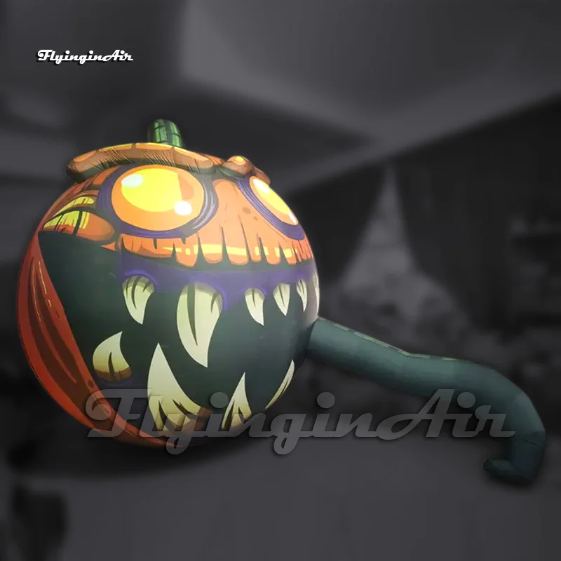 Scary Large Inflatable Jack-o-lantern Illuminated Evil Halloween Pumpkin Head Balloon With Vine For Yard Decoration