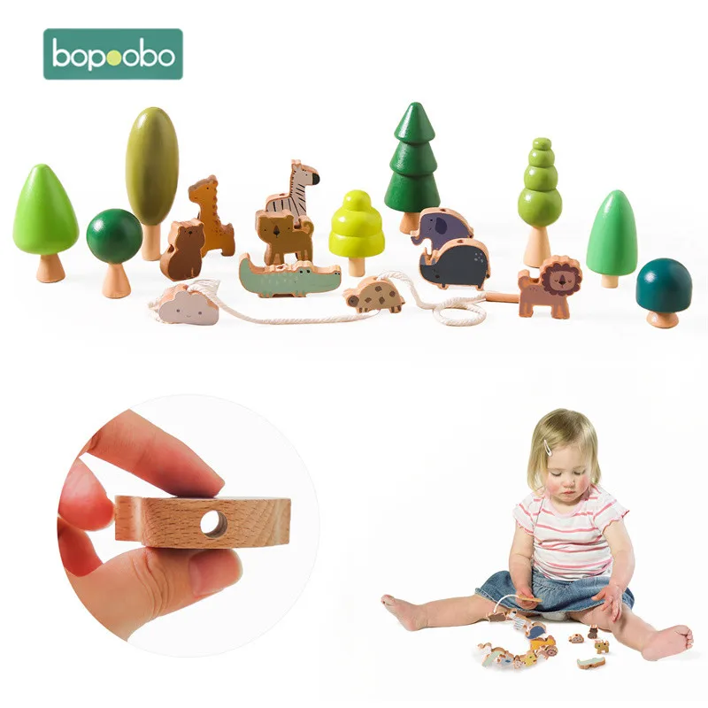 1Set Montessori Hands-on Balance Ability Educational Toy Kid Forest Tree Wooden Animal Threading Seesaw Toys Children Birth Gift