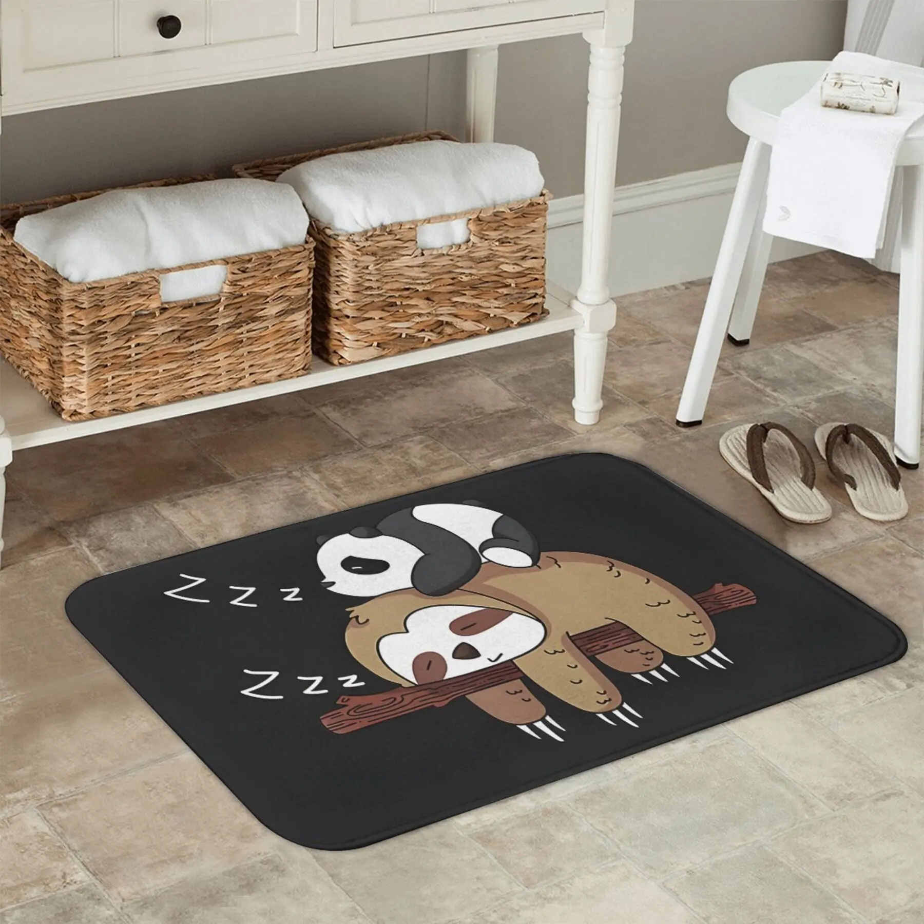 1pcs Panda & Sloth Sleeping Doormat Flannel Non Slip Machine Washable Cute Animal Print Entry Rug 40x60cm