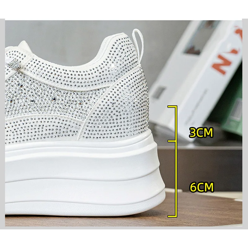 9cm Height Increasing Platform Sneakers Women Comfort Hidden Heel Breathable Platform Fashion Shoes Black White DX927