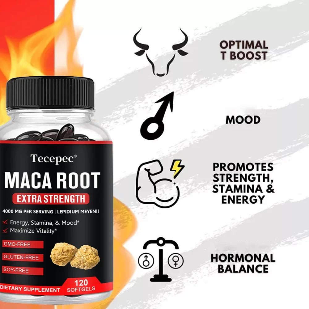 Maca Root Capsules - For Bone Health, Energy, Endurance, Mood Improvement, Non-GMO and Gluten-Free, Suitable for Men and Women