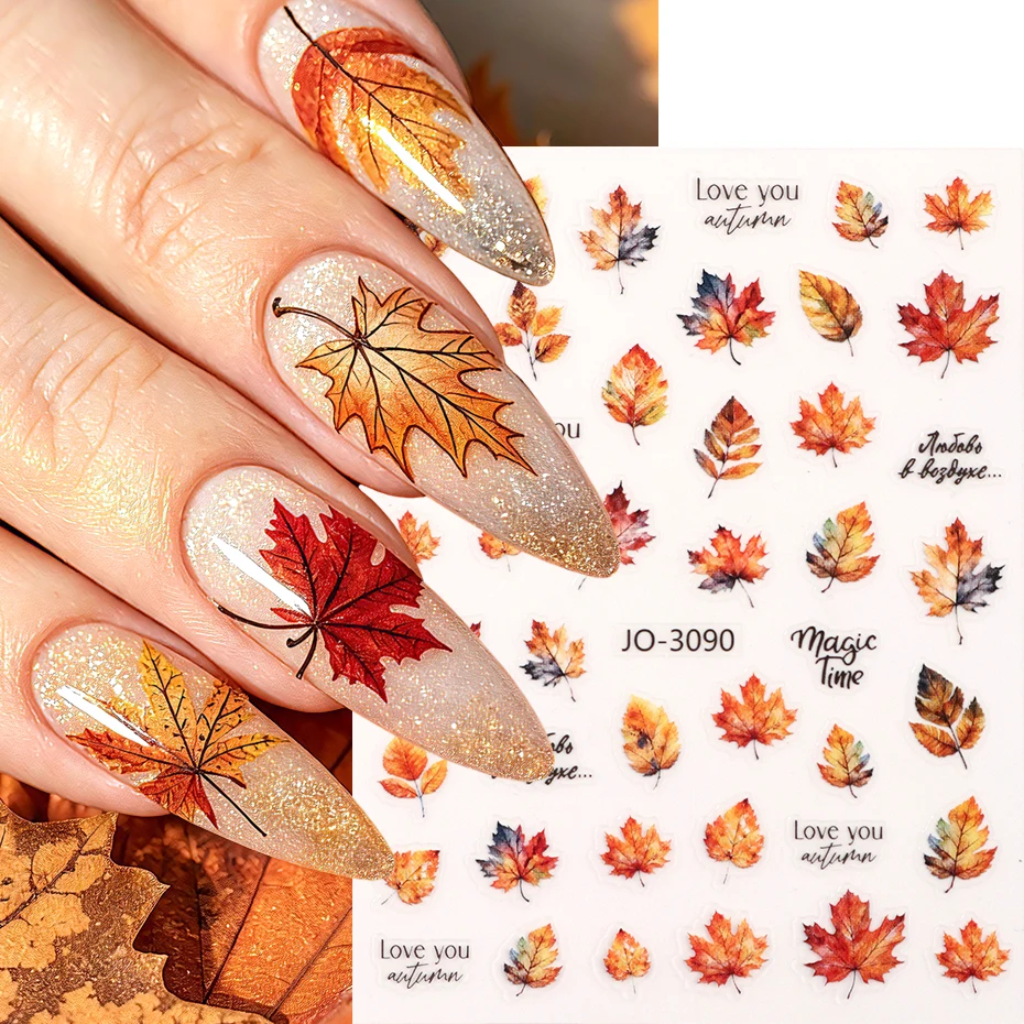 2 Stück Herbstblätter Nagelaufkleber Ahornblatt Nagelsticker Vintage Herbstdeko Maniküre Nagelkunst Aufkleber Dekorationszubehör – Detail 3