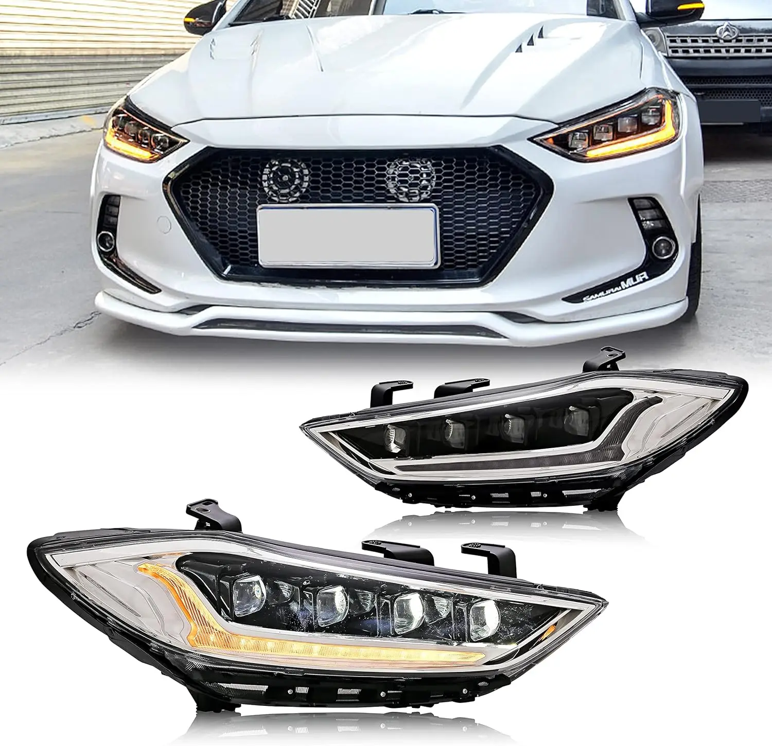 LED Headlights For Hyundai Elantra 2017 2018 With The Start Up Animation Front Lamp Assembly (Black)