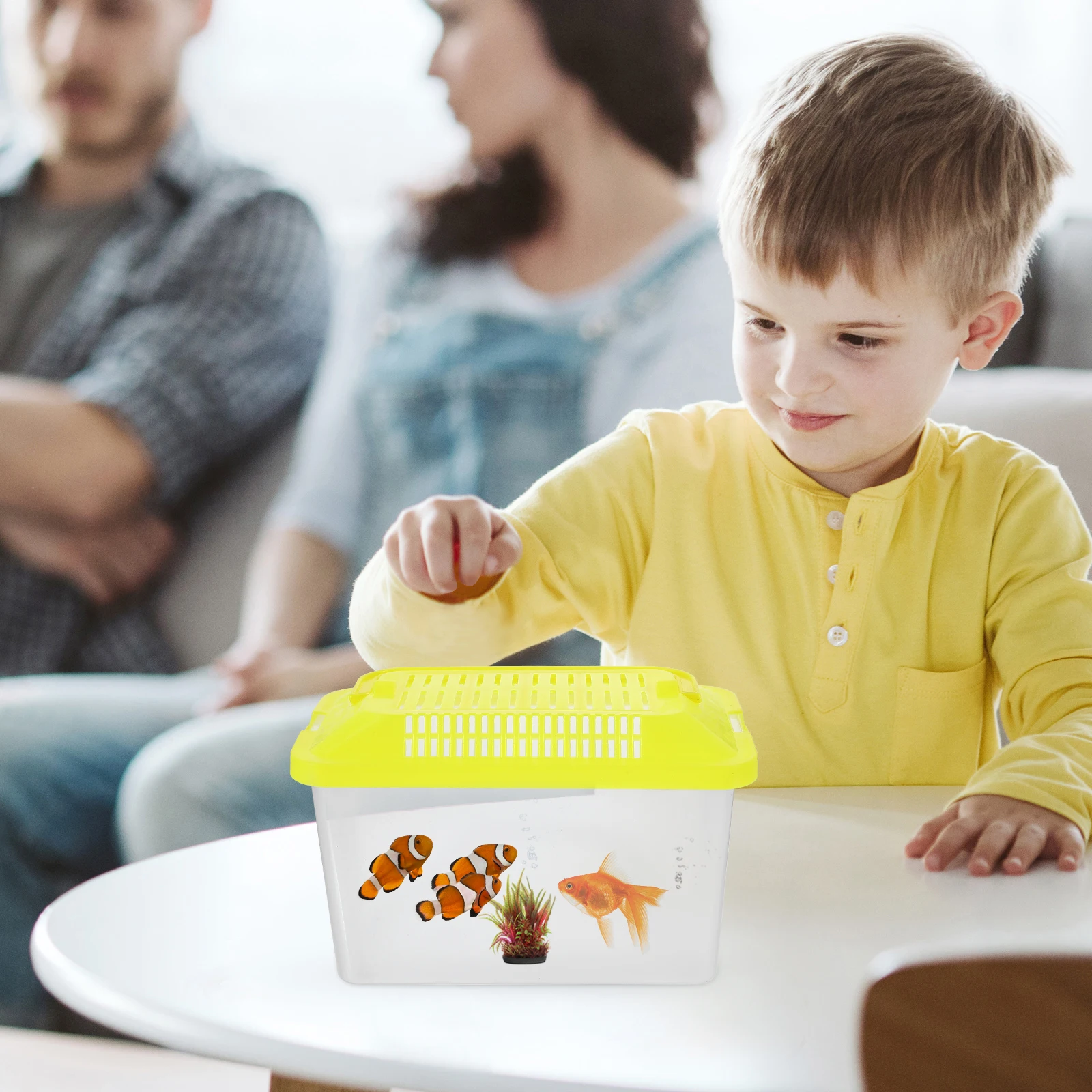 

Plastic H Tank Fish Tank 15x9x11cm Turtle Holder Pet Transport Box Portable Turtle Holder Transparent Aquarium Desk