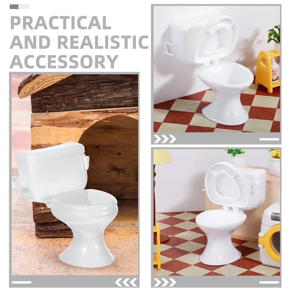 Mini Toilet Dollhouse Accessories Pure White Miniature Bathroom Plastic Furniture for Pretend Play Child Imagination