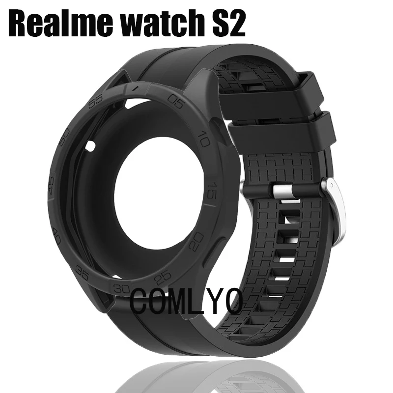 Realme için izle S2 Durumda akıllı saat Kapak Silikon Ekran Koruyucu Tampon Kabuk Kılıfları Kayış Silikon Bilezik Band
