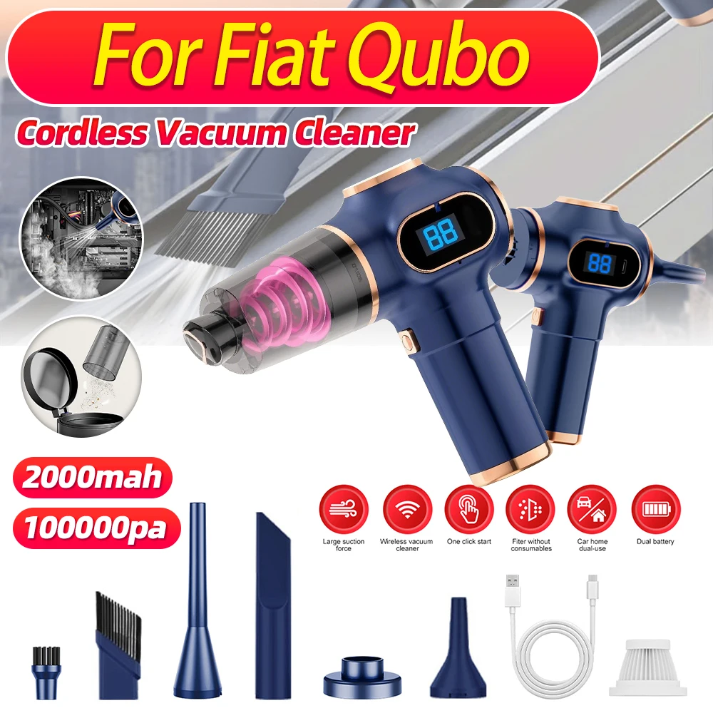 2000mAh Mini Car Vacuum Cleaner Lightweight High Power Vacuum Cleaner Wet Dry Dual-use Cleaning Appliance 100000Pa For Fiat Qubo