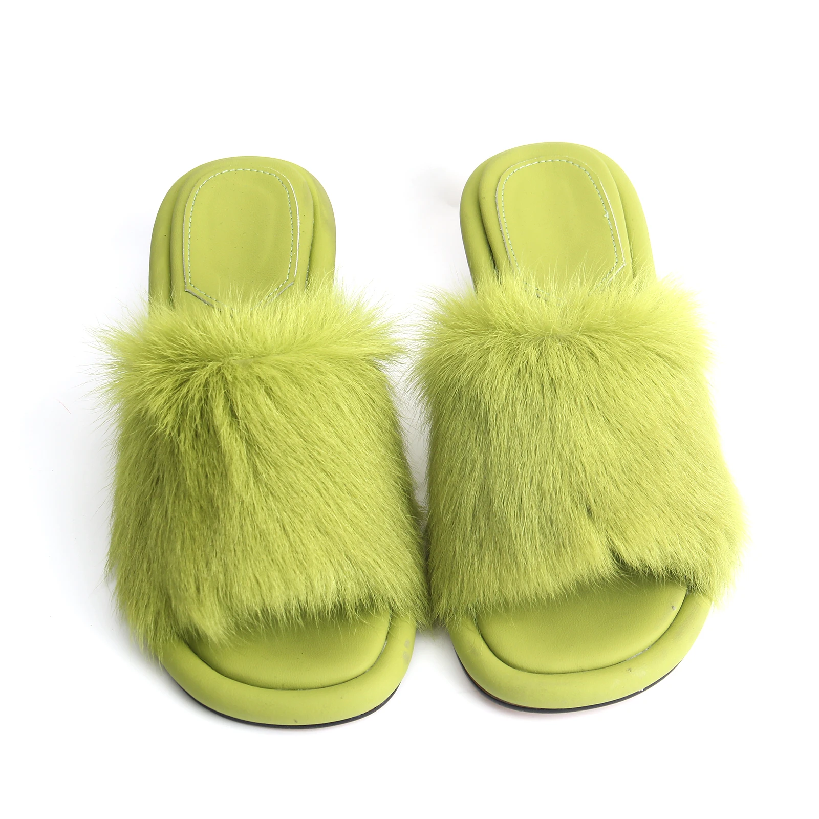 Designer Real Leather Mink Furry Sandals for Women 2023 Luxury Brand Shoes Chunky Heel Ladies Slippers Fur and Mules Sandals