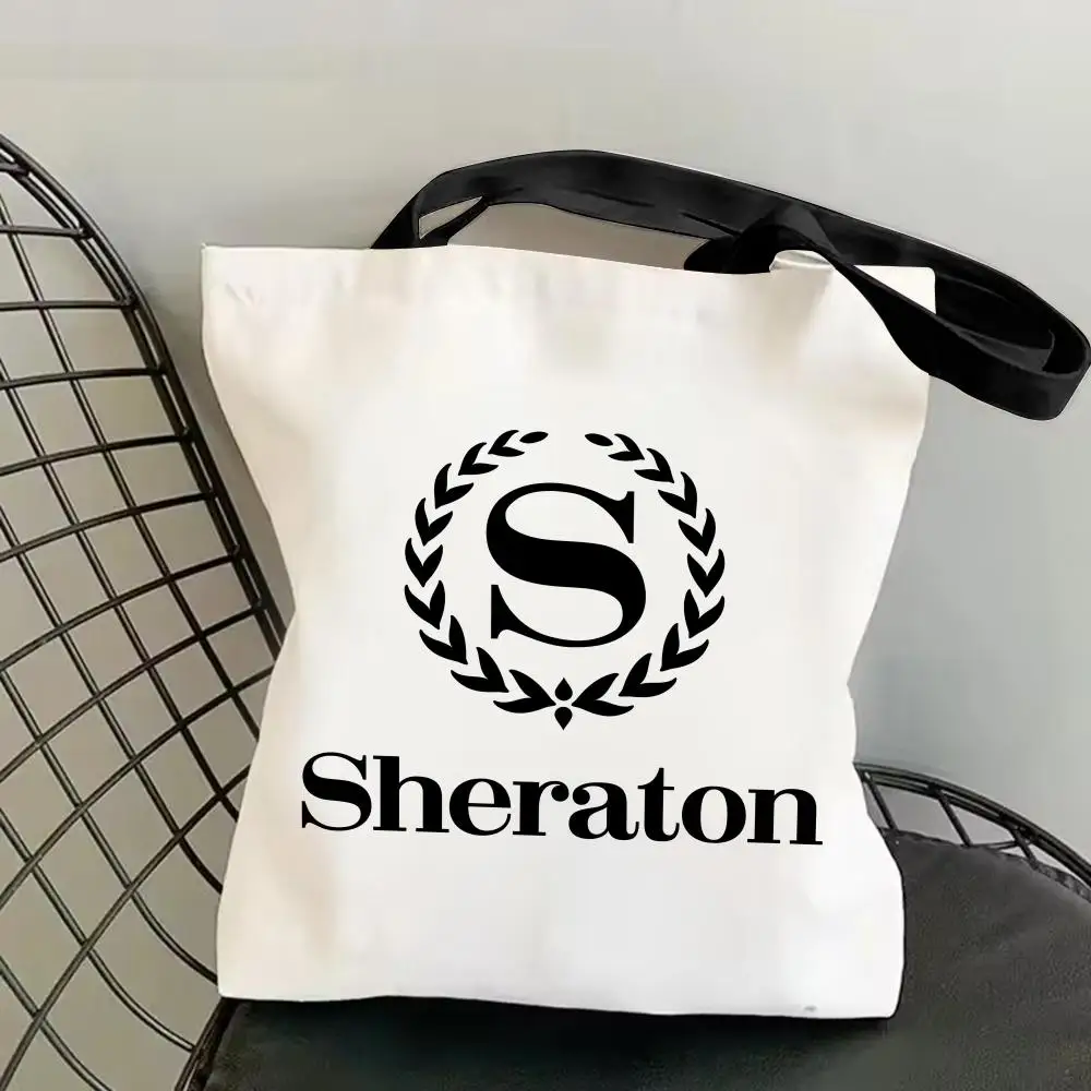 

Сумки для хранения отеля Sheraton, холщовая сумка для покупок с двусторонним принтом, эстетичная многоразовая сумка-тоут большой вместимости